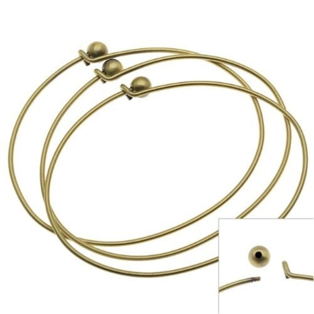 36 Antique Brass Wire Beading Bangle Bracelets with Ball---Add-A-Bead BWE68ABP--